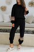 Striped Sleeve Drop Shoulder Pullover Drawstring Jogger Set